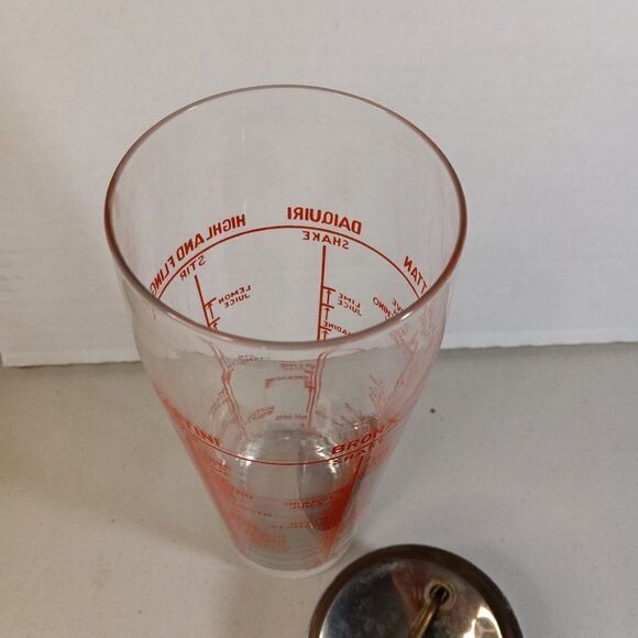 Vintage Art Deco Barware Clear Glass Red Font Recipes Cocktail ShakerCottagecore - Picture 4 of 7